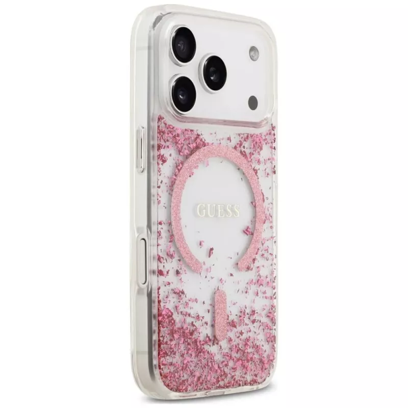 Guess Resin Bottom Glitter MacSafe maciņš Apple iPhone 18 Pro / 17 Pro, rozā