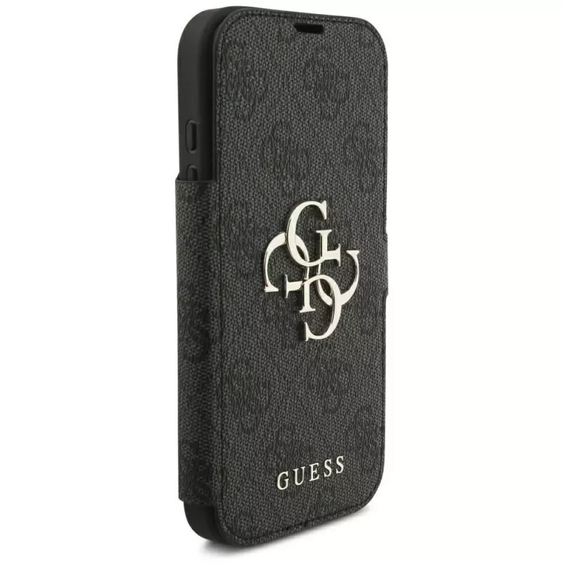 Guess Book 4G metāla logo maciņš iPhone 18 Pro / 17 Pro - melns
