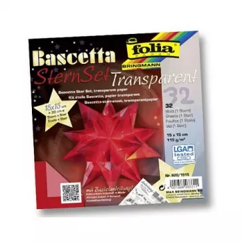 Folia Bascetta Star Origami Papīra komplekts, 32 loksnes, 15 x 15 cm, dažādas krāsas, 80 g/m², matēts
