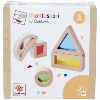 Eichhorn Montessori logu klucīši, 20 gabalu komplekts, FSC® 100% sertificēts dižskābarža koks ar krāsainiem akrila logiem, izglītojoša gaismas un krāsu izzināšanas rotaļlieta no 12 mēn.