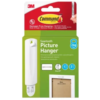 3M Command pašlīpošs āķis bildēm ar zobainu stiprinājumu, 1 āķis + 2 sloksnes, balts (7100336642)