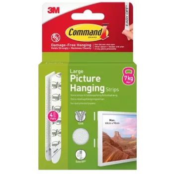 3M Command līmējamās sloksnes lielās, 4 gab., baltas (7100336547)