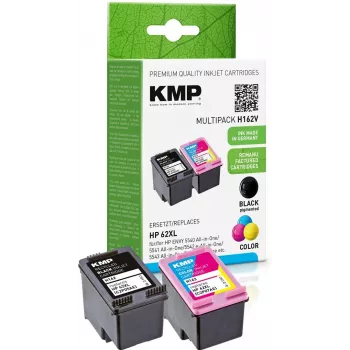 KMP 1741.400500 MultiPack melnās un trīskrāsu tintes kasetnes saderīgas ar HP 62XL (C2P05AE/C2P07AE) - 2 iepakojums