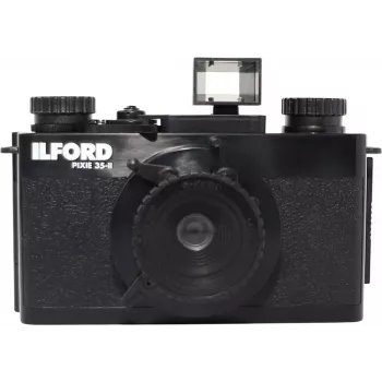 ILFORD PIXIE 35mm Point & Shoot filma kamera – sudraba/melna, iebūvēta zibspuldze, autofokuss