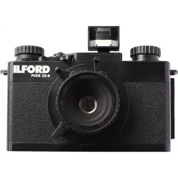 ILFORD PIXIE 35mm Point & Shoot filma kamera – sudraba/melna, iebūvēta zibspuldze, autofokuss