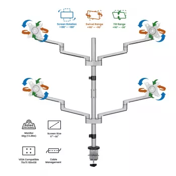 Logilink Quad Monitor Mount 17-32 collu, alumīnija, sudraba