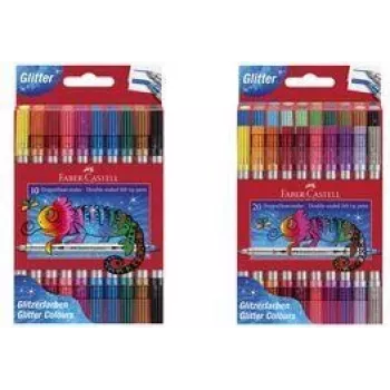 Faber-Castell Glitter divpusējie marķieri, 20 gab. komplekts ar plato un smalko galu (3-5 mm / 1 mm), mazgājami - 151108