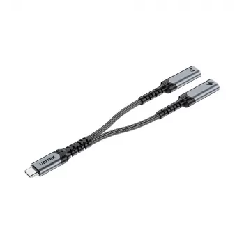 Unitek USB-C Audio un uzlādes adapteris ar 60W Power Delivery, 15 cm, Space Grey