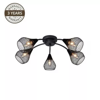 Bistro 5 gaismu griestu lampa antīkā misiņa krāsā ar E14 ligzdām, 5x40W max, stikla abažūriem, flush mount