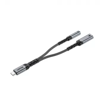 UNITEK USB-C uz 3,5 mm audio adapteris ar Power Delivery 60W, DAC 24-bit/96kHz, Melns