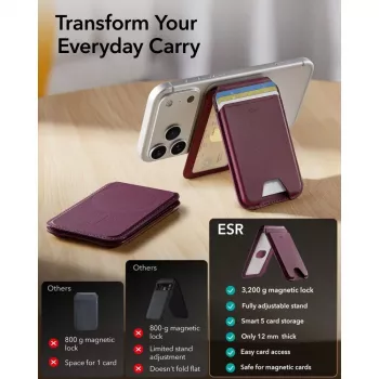 ESR Classic RFID magnētiskais maks-stāvs MagSafe dziļi bordo