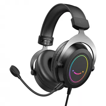 FIFINE H3 AmpliGame RGB vadu spēļu austiņas ar noņemamu mikrofonu, 50mm draiveri, USB-A, melna