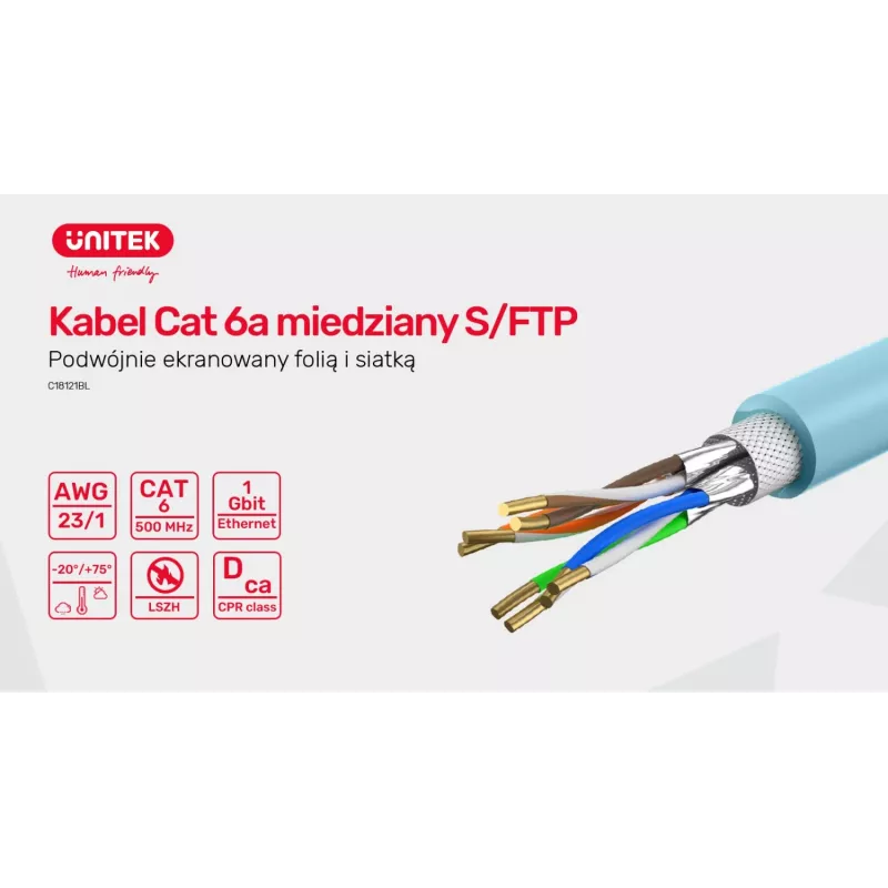 UNITEK C18121BL Cat. 6A S/FTP LSZH instalācijas tīkla kabelis, 305 m, zilā krāsā