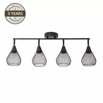 Bistro 4-Light Matte Black E14 griestu prožektors, 40W max vienai spuldzei, 220-240V, regulējamas galvas, industriāls vintage stils