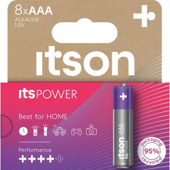 ITSON LR03IPO/8HH sārma AAA baterijas – 8 gab., 1,5 V, 10 gadu derīguma termiņš, bez dzīvsudraba