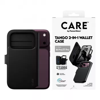 CARE™ by PanzerGlass® Tango 2-in-1 maciņš ar Maksājumu kartes turētāju, Melns, ar MagSafe, iPhone 18 Pro / 17 Pro