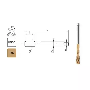 Mašīnas metriskais vītņurbis M10x1 DIN 371 C R40 6H HSSE TiN 800X
