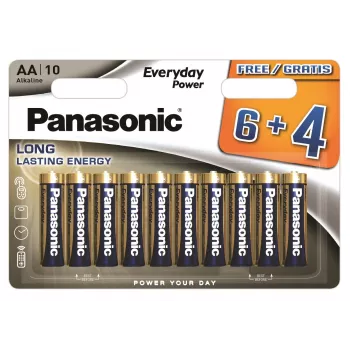 Panasonic Everyday Power sārma AA baterijas LR6 10 iepakojums (6+4 bez maksas) - 1,5 V, 10 gadu glabāšanas laiks, Triple Tough pārklājums