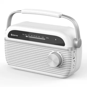 Denver TRB-67W DAB+ FM modinātājradio balts ar dubulto modinātāju un bateriju opciju