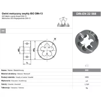 NO NAME FANAR DIE M16 ar kreiso vītni, apaļā vītņu griezējplāksne, HSS, DIN 223, 6g, metriskā M16 x 2,0 mm, kreisā
