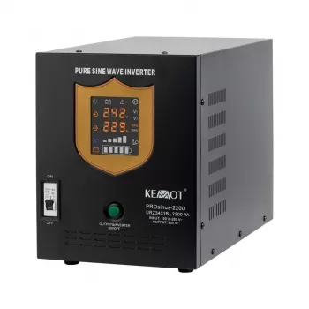 KEMOT PROsinus-2200 tīrā sinusoida UPS invertors ar lādētāju, 12V DC uz 230V AC, 2200VA/1600W, torņa korpuss, melns