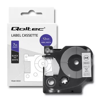 Qoltec lentes kasete Dymo D1 45013, 12mm x 7m, balta ar melnu druku