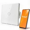 Qoltec 52715 viedais Wi-Fi skārienjutīgais gaismas slēdzis, 1 kanāls, rūdīts stikls, balts, Tuya/Smart Life, taimeris, balss vadība