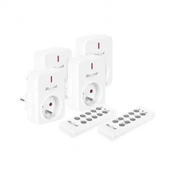 KEMOT URZ3471 attālināti vadāmu rozetes komplekts (4 rozetes + 2 tālvadības pultis, 433.92 MHz, balts)