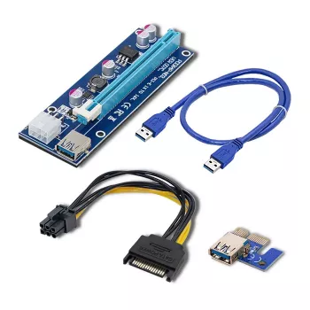 Qoltec Riser PCI-E ver. 007C USB 3.0 PCIe x1 uz x16 pagarinātājs ar 60cm kabeli, 4 cietajiem kondensatoriem, 6-pin/SATA/Molex barošanu, LED indikatoru