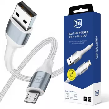 3mk Hyper Cable N-SERIES USB-A uz Micro 1m 5V/2.4A 12W Balts