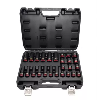 AWTOOLS 1/2 collas trieciena uzgriežņu atslēgu komplekts, 26 gab., 10-24mm, īsie un dziļie, Cr-Mo, Black Line