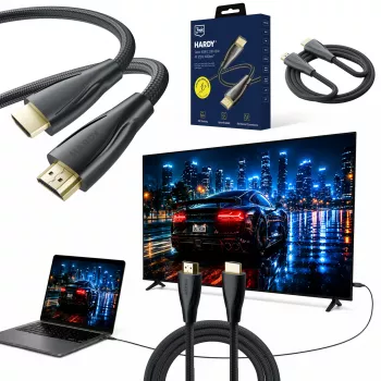 3mk Hardy HDMI 2.1 kabelis 0,5m Ultra High Speed 48Gbps 8K60Hz 4K120Hz eARC VRR ALLM Melns