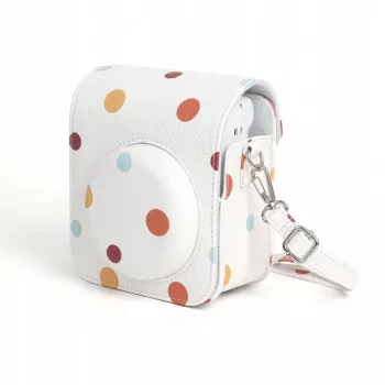 LOVEINSTANT Polka Dot PU ādas maciņš Fujifilm Instax Mini 12, ar noņemamu siksnu un magnētisko aizdari