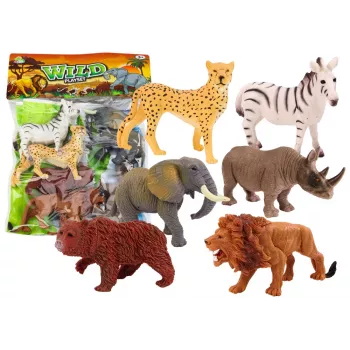 LEAN TOYS Savvaļas dzīvnieku figūriņu komplekts 6 gab. - zilonis, lauva, degunradzis, tīģeris, zebra, žirafe