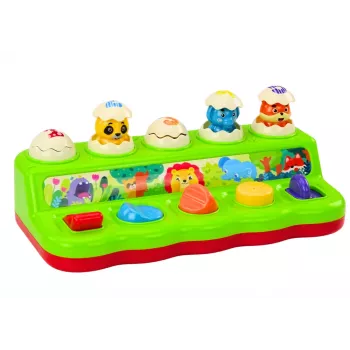 LEAN TOYS Pop Up Animals izglītojošais aktivitāšu panelis ar skaņām bērniem no 12 mēnešiem