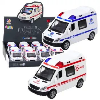 LEAN TOYS policijas auto un ātrā palīdzība – berzes darbināmi avārijas transportlīdzekļi ar gaismām un skaņām, atveramām durvīm, jaukts sortiments