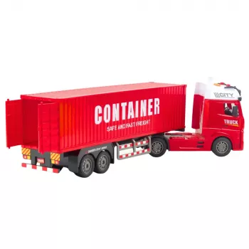 LEAN TOYS Transporta kravas auto ar konteineru, gaismām un skaņām, sarkans