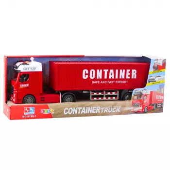 LEAN TOYS Transporta kravas auto ar konteineru, gaismām un skaņām, sarkans