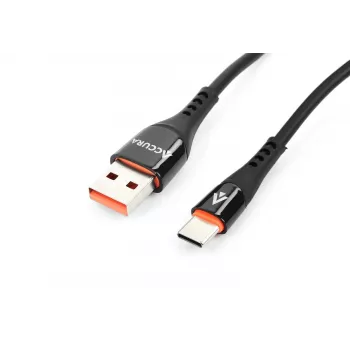 Accura USB-A uz USB-C 2,0 m gumijots kabelis 5V/2A melns