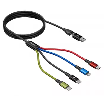 Accura 8-in-1 daudzfunkciju lādēšanas kabelis USB-A/USB-C uz 2x USB-C, Lightning, Micro USB, 3.0A, 1.2m, melns