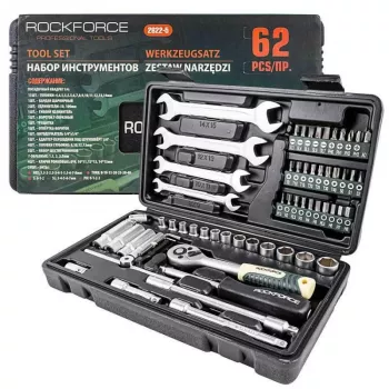 ROCKFORCE 1/4 collas piedziņas 62 daļu Chrome Vanadium uzgriežņu un uzgaļu komplekts