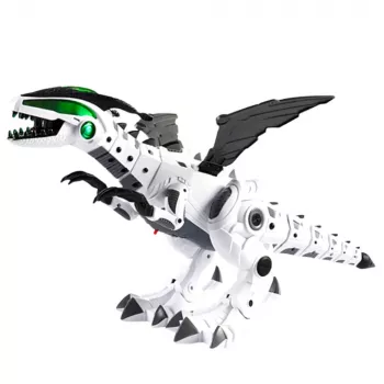 LEAN TOYS ar baterijām darbināms dinozaurs robots ar kustīgiem spārniem, gaismām un skaņu, balts