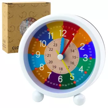 LEAN TOYS bērnu mācību modinātājpulkstenis - zils analogais kvarca pulkstenis ar kluso sekunžu rādītāju, minūšu un sekunžu mācību ciparnīcu, atlikto modināšanu un fona apgaismojumu, 9 cm