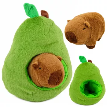 LEAN TOYS Green Avocado ar Kapibaru 2-in-1 Apgriežama Plīša Rotaļlieta 35 cm