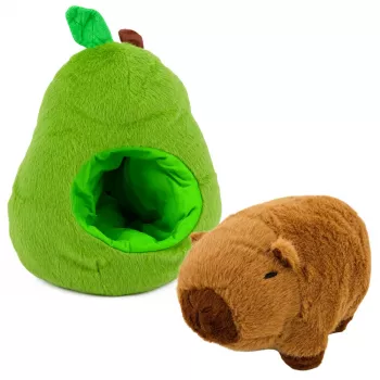 LEAN TOYS Green Avocado ar Kapibaru 2-in-1 Apgriežama Plīša Rotaļlieta 35 cm