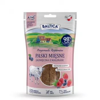 BALTICA Meat Strips Jēra gaļa ar avenēm – bezgraudu suņu kārums – 90 g