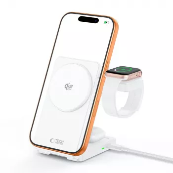 TECH-PROTECT A56 3-in-1 magnētiskais MagSafe bezvadu lādētājs 25W Qi2.2 balts