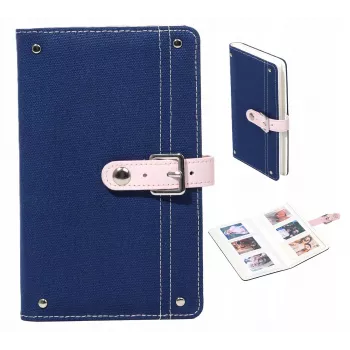 LOVEINSTANT Denim fotoalbums Fujifilm Instax Mini – 108 fotogrāfijām, PU ādas vāks, 18 lapas, zils