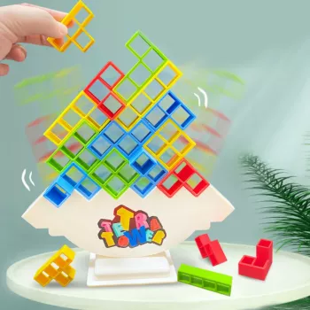 LEAN TOYS Tetris torņa līdzsvara prasmju spēle 16 bloki 22 krāsu kartītes