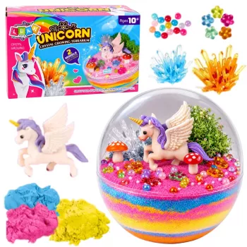 LEAN TOYS Kristālu audzēšanas eksperimentu komplekts Vienradža terārijs ar LED apgaismojumu